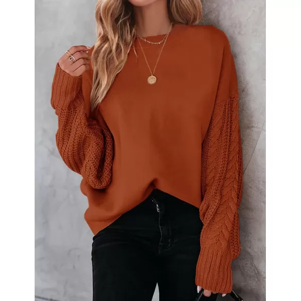 imageZESICA Womens 2023 Fall Long Sleeve Crew Neck Solid Color Cable Knit Chunky Casual Oversized Pullover Sweater TopsDeeporange