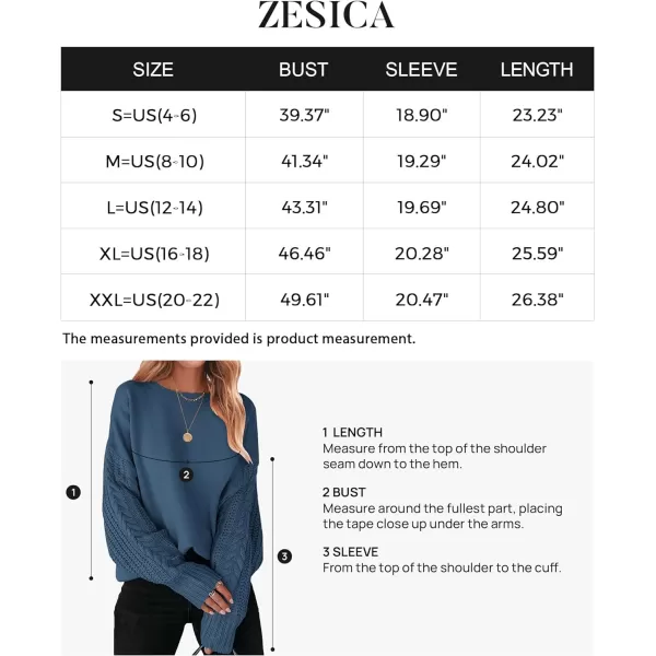 imageZESICA Womens 2023 Fall Long Sleeve Crew Neck Solid Color Cable Knit Chunky Casual Oversized Pullover Sweater TopsDustyblue