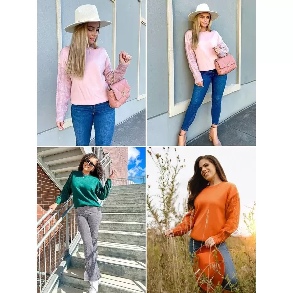 imageZESICA Womens 2023 Fall Long Sleeve Crew Neck Solid Color Cable Knit Chunky Casual Oversized Pullover Sweater TopsDustyblue