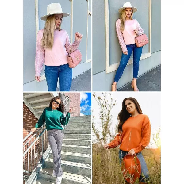imageZESICA Womens 2023 Fall Long Sleeve Crew Neck Solid Color Cable Knit Chunky Casual Oversized Pullover Sweater TopsGreypink