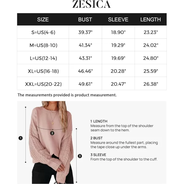 imageZESICA Womens 2023 Fall Long Sleeve Crew Neck Solid Color Cable Knit Chunky Casual Oversized Pullover Sweater TopsGreypink
