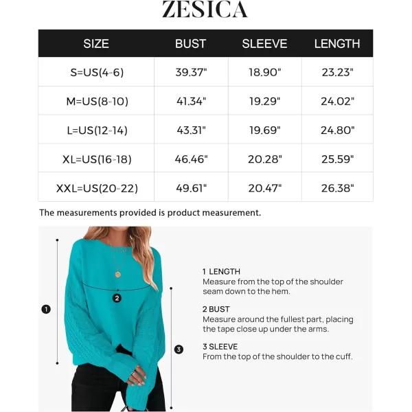 imageZESICA Womens 2023 Fall Long Sleeve Crew Neck Solid Color Cable Knit Chunky Casual Oversized Pullover Sweater TopsLakeblue
