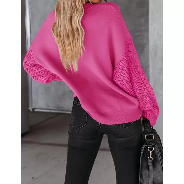 imageZESICA Womens 2023 Fall Long Sleeve Crew Neck Solid Color Cable Knit Chunky Casual Oversized Pullover Sweater TopsRose