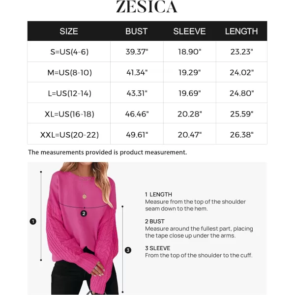 imageZESICA Womens 2023 Fall Long Sleeve Crew Neck Solid Color Cable Knit Chunky Casual Oversized Pullover Sweater TopsRose