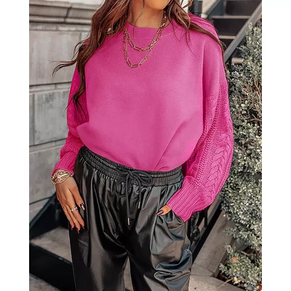imageZESICA Womens 2023 Fall Long Sleeve Crew Neck Solid Color Cable Knit Chunky Casual Oversized Pullover Sweater TopsRose