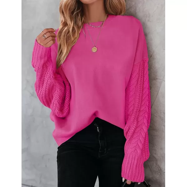 imageZESICA Womens 2023 Fall Long Sleeve Crew Neck Solid Color Cable Knit Chunky Casual Oversized Pullover Sweater TopsRose