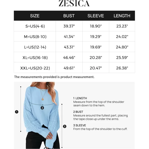 imageZESICA Womens 2023 Fall Long Sleeve Crew Neck Solid Color Cable Knit Chunky Casual Oversized Pullover Sweater TopsSkyblue