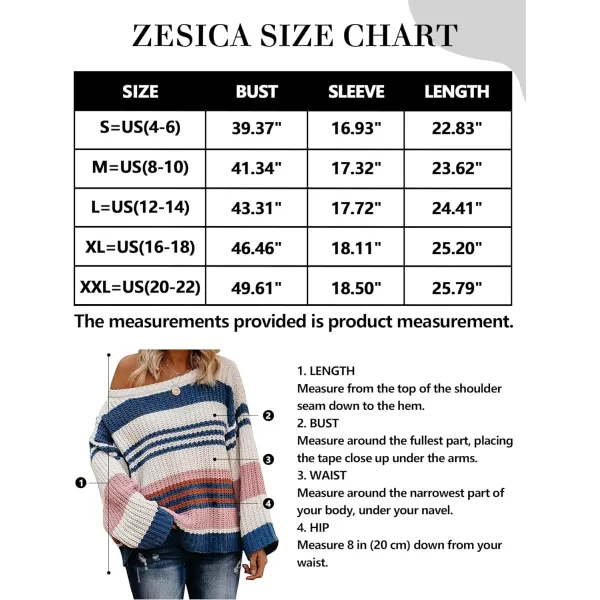 imageZESICA Womens 2023 Fall Long Sleeve Crew Neck Striped Color Block Casual Loose Knitted Pullover Sweater TopsBlue2