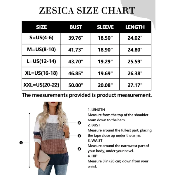 imageZESICA Womens 2023 Fall Long Sleeve Crew Neck Striped Color Block Casual Loose Knitted Pullover Sweater TopsBrown