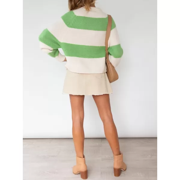 imageZESICA Womens 2023 Fall Long Sleeve Crew Neck Striped Color Block Casual Loose Knitted Pullover Sweater TopsGrassgreen