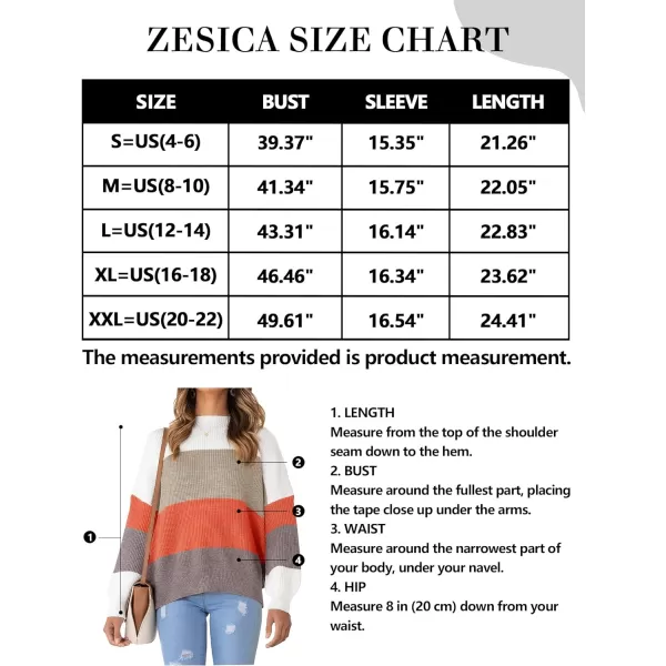 imageZESICA Womens 2023 Fall Long Sleeve Crew Neck Striped Color Block Casual Loose Knitted Pullover Sweater TopsKhakimulti