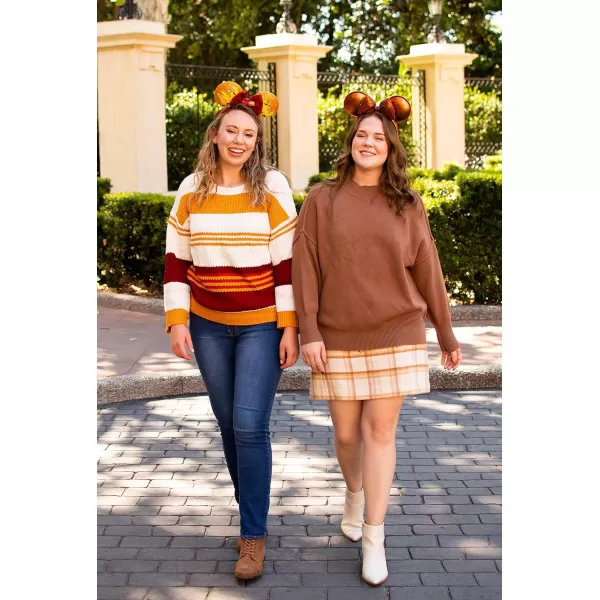 imageZESICA Womens 2023 Fall Long Sleeve Crew Neck Striped Color Block Casual Loose Knitted Pullover Sweater TopsMustard