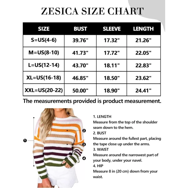 imageZESICA Womens 2023 Fall Long Sleeve Crew Neck Striped Color Block Casual Loose Knitted Pullover Sweater TopsOrange