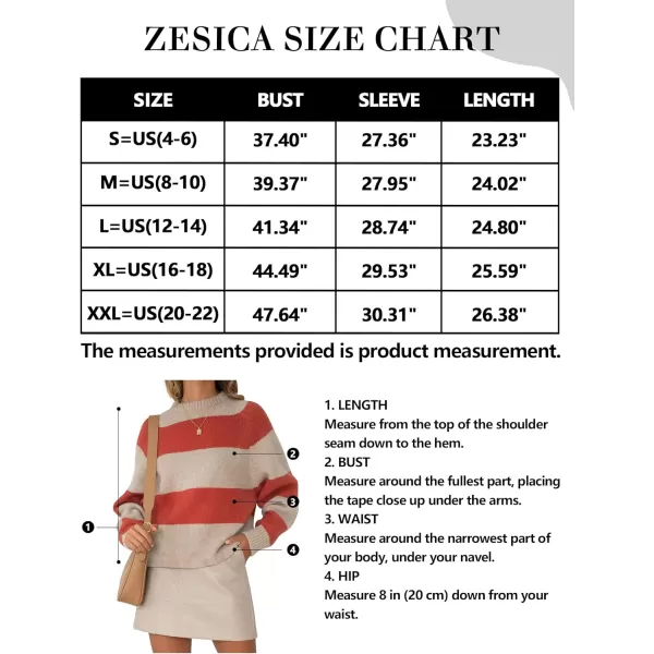 imageZESICA Womens 2023 Fall Long Sleeve Crew Neck Striped Color Block Casual Loose Knitted Pullover Sweater TopsTomato