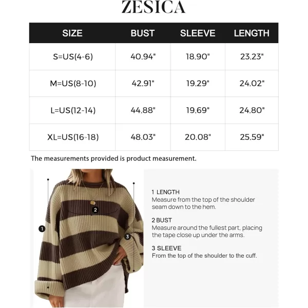 imageZESICA Womens 2023 Fall Long Sleeve Crew Neck Striped Color Block Comfy Loose Oversized Knitted Pullover SweaterBrown