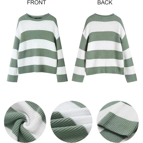 imageZESICA Womens 2023 Fall Long Sleeve Crew Neck Striped Color Block Comfy Loose Oversized Knitted Pullover SweaterGreen