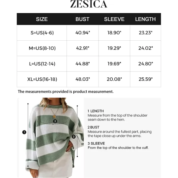 imageZESICA Womens 2023 Fall Long Sleeve Crew Neck Striped Color Block Comfy Loose Oversized Knitted Pullover SweaterGreen