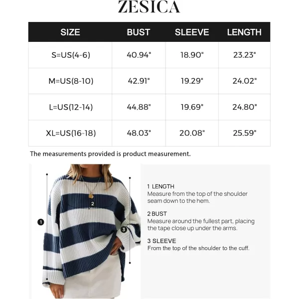 imageZESICA Womens 2023 Fall Long Sleeve Crew Neck Striped Color Block Comfy Loose Oversized Knitted Pullover SweaterNavy