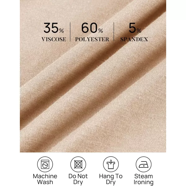 imageZESICA Womens 2023 Fall Long Sleeve Dress Crewneck Casual Loose Pleated Tiered Swing Midi Dresses with PocketsApricot