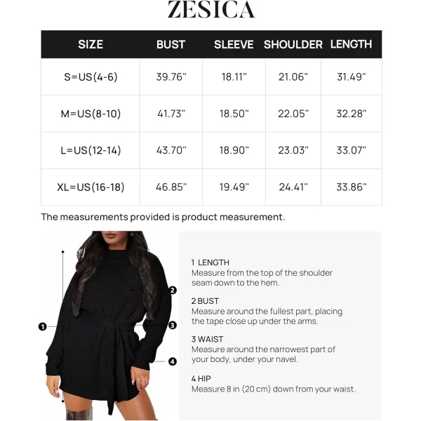 imageZESICA Womens 2023 Fall Long Sleeve Solid Color Waffle Knitted Tie Wasit Tunic Pullover Sweater DressBlack
