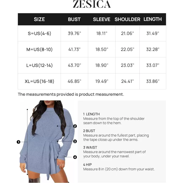 imageZESICA Womens 2023 Fall Long Sleeve Solid Color Waffle Knitted Tie Wasit Tunic Pullover Sweater DressBlue