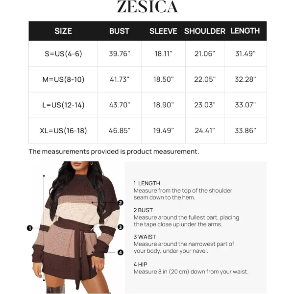 imageZESICA Womens 2023 Fall Long Sleeve Solid Color Waffle Knitted Tie Wasit Tunic Pullover Sweater DressChocolate