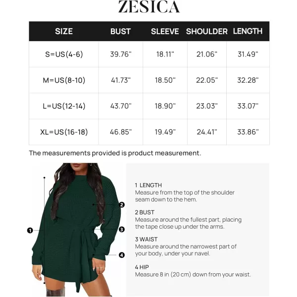imageZESICA Womens 2023 Fall Long Sleeve Solid Color Waffle Knitted Tie Wasit Tunic Pullover Sweater DressDarkgreen