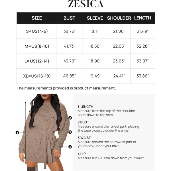 imageZESICA Womens 2023 Fall Long Sleeve Solid Color Waffle Knitted Tie Wasit Tunic Pullover Sweater DressKhaki