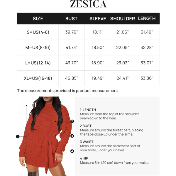 imageZESICA Womens 2023 Fall Long Sleeve Solid Color Waffle Knitted Tie Wasit Tunic Pullover Sweater DressOrange