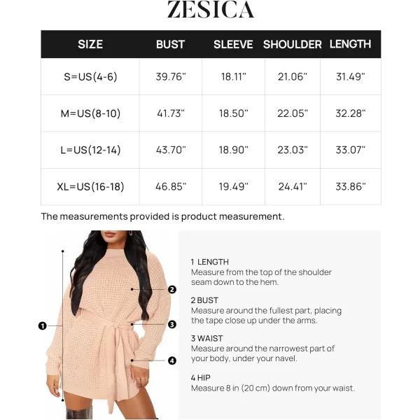 imageZESICA Womens 2023 Fall Long Sleeve Solid Color Waffle Knitted Tie Wasit Tunic Pullover Sweater DressPink