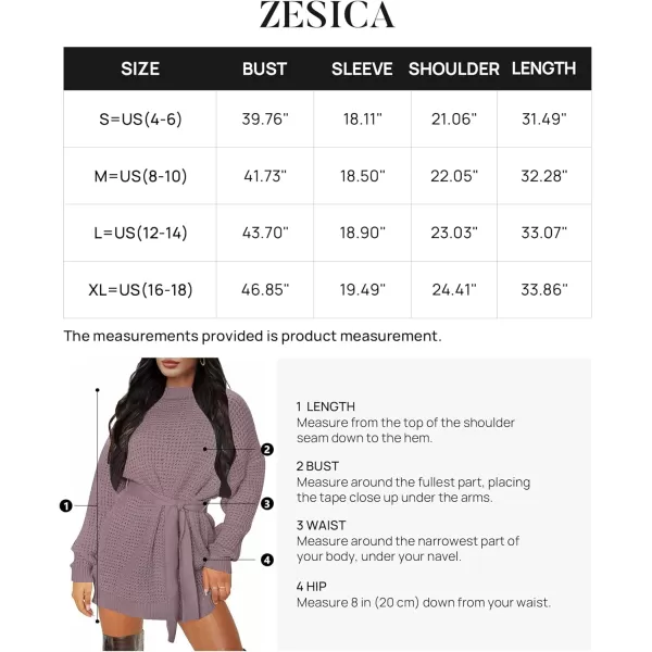 imageZESICA Womens 2023 Fall Long Sleeve Solid Color Waffle Knitted Tie Wasit Tunic Pullover Sweater DressPurple
