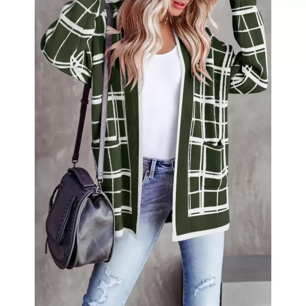 imageZESICA Womens 2023 Fall Long Sleeve Striped Color Block Open Front Draped Loose Knit Lightweight Cardigan Sweater CoatArmygreen