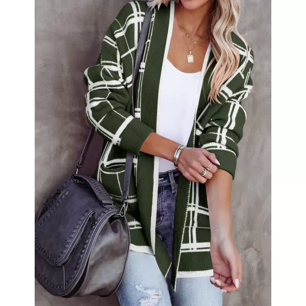 imageZESICA Womens 2023 Fall Long Sleeve Striped Color Block Open Front Draped Loose Knit Lightweight Cardigan Sweater CoatArmygreen