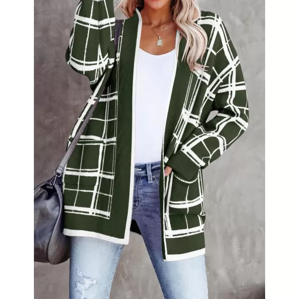 imageZESICA Womens 2023 Fall Long Sleeve Striped Color Block Open Front Draped Loose Knit Lightweight Cardigan Sweater CoatArmygreen