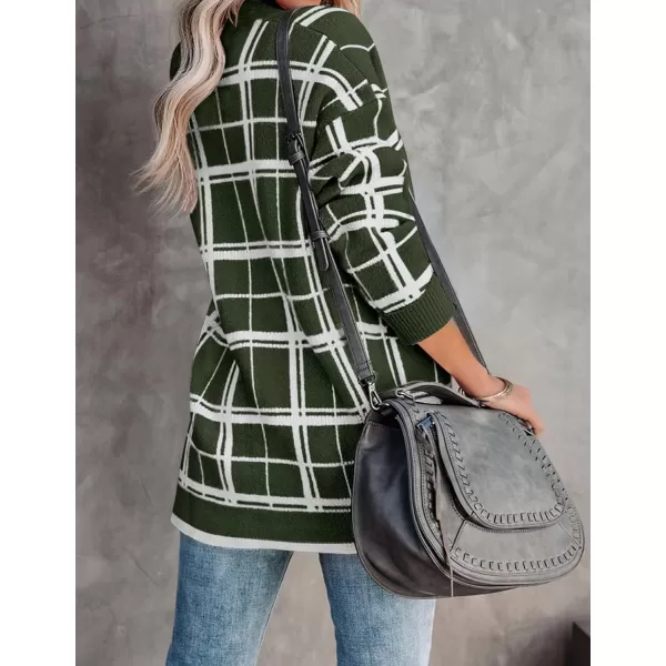 imageZESICA Womens 2023 Fall Long Sleeve Striped Color Block Open Front Draped Loose Knit Lightweight Cardigan Sweater CoatArmygreen