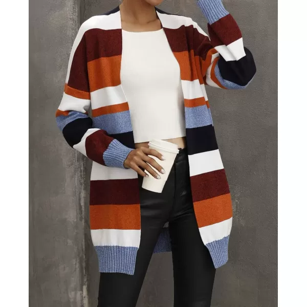 imageZESICA Womens 2023 Fall Long Sleeve Striped Color Block Open Front Draped Loose Knit Lightweight Cardigan Sweater CoatBright Striped