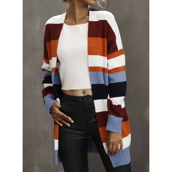 imageZESICA Womens 2023 Fall Long Sleeve Striped Color Block Open Front Draped Loose Knit Lightweight Cardigan Sweater CoatBright Striped
