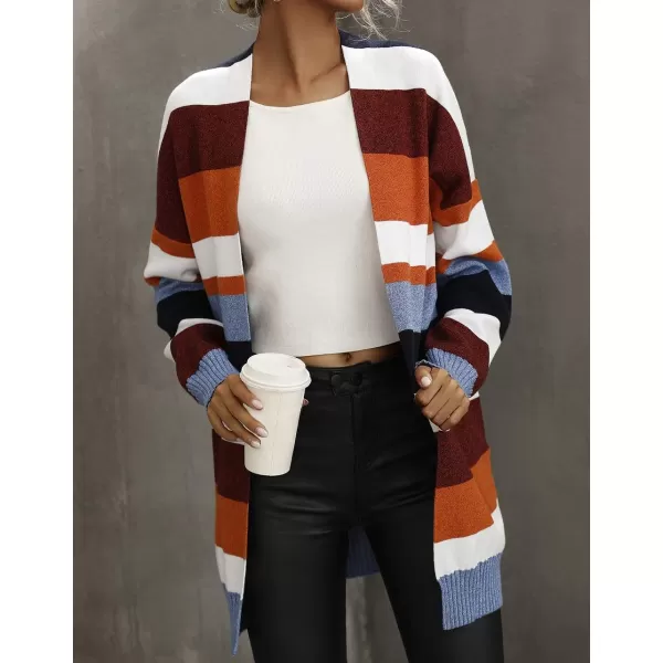imageZESICA Womens 2023 Fall Long Sleeve Striped Color Block Open Front Draped Loose Knit Lightweight Cardigan Sweater CoatBright Striped