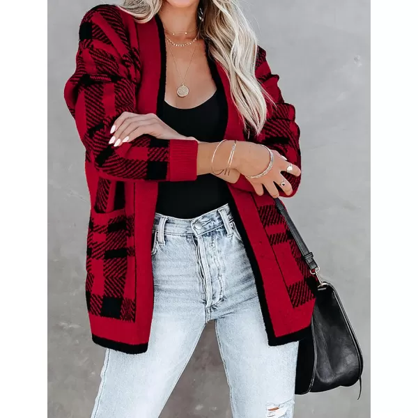 imageZESICA Womens 2023 Fall Long Sleeve Striped Color Block Open Front Draped Loose Knit Lightweight Cardigan Sweater CoatBrightred