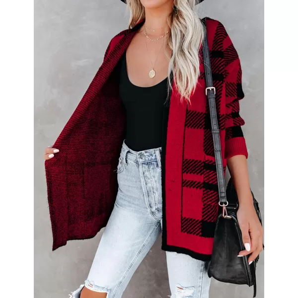 imageZESICA Womens 2023 Fall Long Sleeve Striped Color Block Open Front Draped Loose Knit Lightweight Cardigan Sweater CoatBrightred