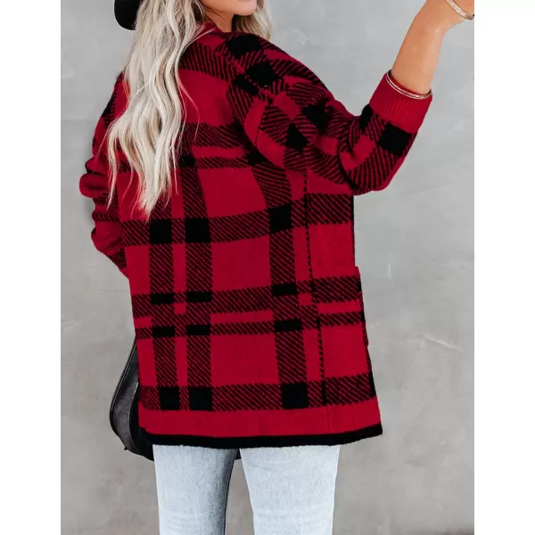 imageZESICA Womens 2023 Fall Long Sleeve Striped Color Block Open Front Draped Loose Knit Lightweight Cardigan Sweater CoatBrightred