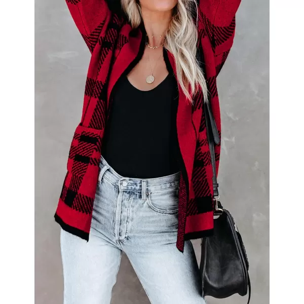 imageZESICA Womens 2023 Fall Long Sleeve Striped Color Block Open Front Draped Loose Knit Lightweight Cardigan Sweater CoatBrightred