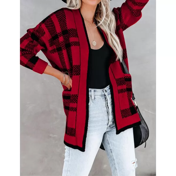 imageZESICA Womens 2023 Fall Long Sleeve Striped Color Block Open Front Draped Loose Knit Lightweight Cardigan Sweater CoatBrightred