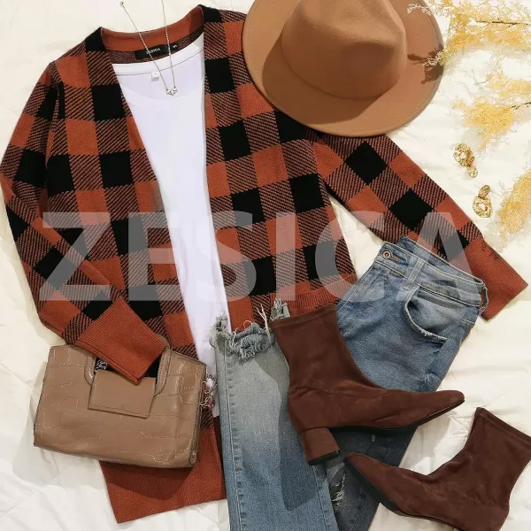 imageZESICA Womens 2023 Fall Long Sleeve Striped Color Block Open Front Draped Loose Knit Lightweight Cardigan Sweater CoatCaramel