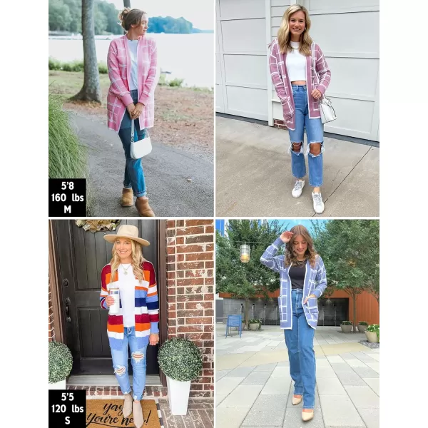 imageZESICA Womens 2023 Fall Long Sleeve Striped Color Block Open Front Draped Loose Knit Lightweight Cardigan Sweater CoatColorful