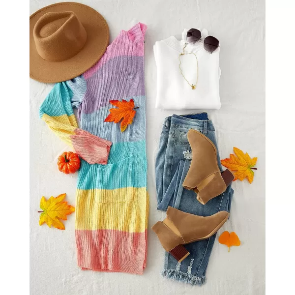 imageZESICA Womens 2023 Fall Long Sleeve Striped Color Block Open Front Draped Loose Knit Lightweight Cardigan Sweater CoatColorful