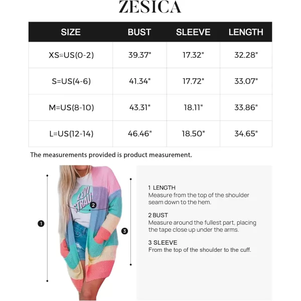 imageZESICA Womens 2023 Fall Long Sleeve Striped Color Block Open Front Draped Loose Knit Lightweight Cardigan Sweater CoatColorful