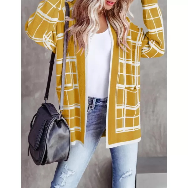 imageZESICA Womens 2023 Fall Long Sleeve Striped Color Block Open Front Draped Loose Knit Lightweight Cardigan Sweater CoatMustard