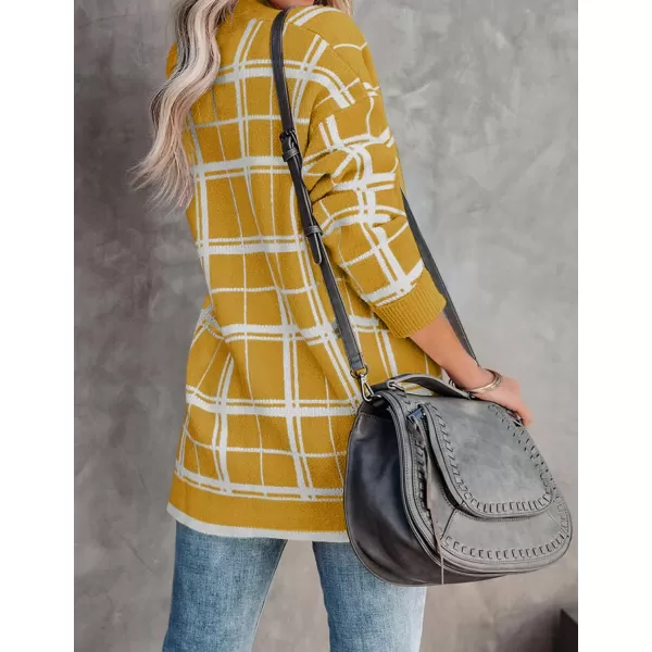 imageZESICA Womens 2023 Fall Long Sleeve Striped Color Block Open Front Draped Loose Knit Lightweight Cardigan Sweater CoatMustard