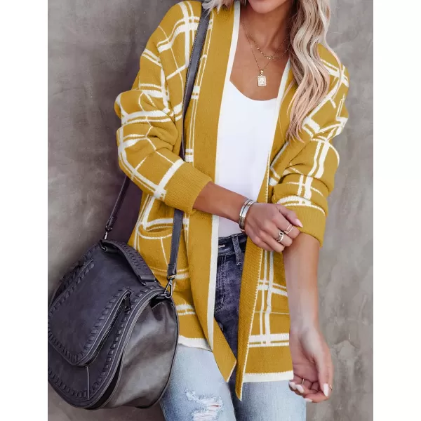 imageZESICA Womens 2023 Fall Long Sleeve Striped Color Block Open Front Draped Loose Knit Lightweight Cardigan Sweater CoatMustard